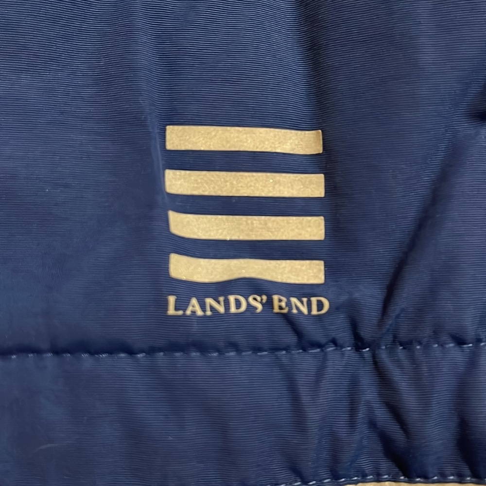 Land’s End kids size 10/12 blue/navy two tone hooded jacket with fleece lining. - Picture 5 of 8